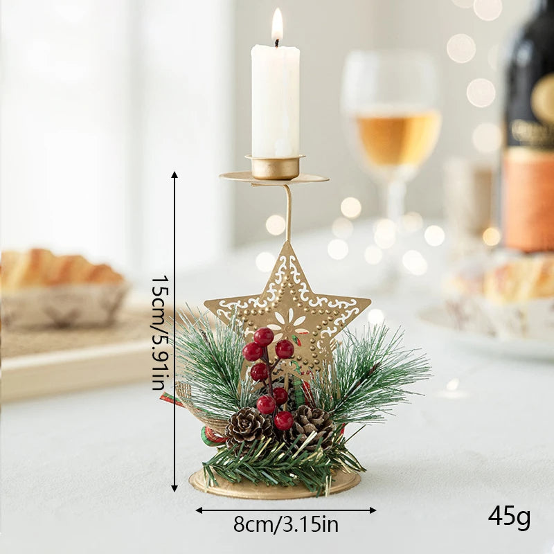 Christmas Candle Holder Luxury Iron Art Snowflake Christmas Tree Candlestick Table Ornaments For Navidad New Year Party Dinner Decor 2025